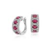 Earrings | Blue Nile Ruby And Diamond Hoop Earring In 14K White Gold (4X3Mm)