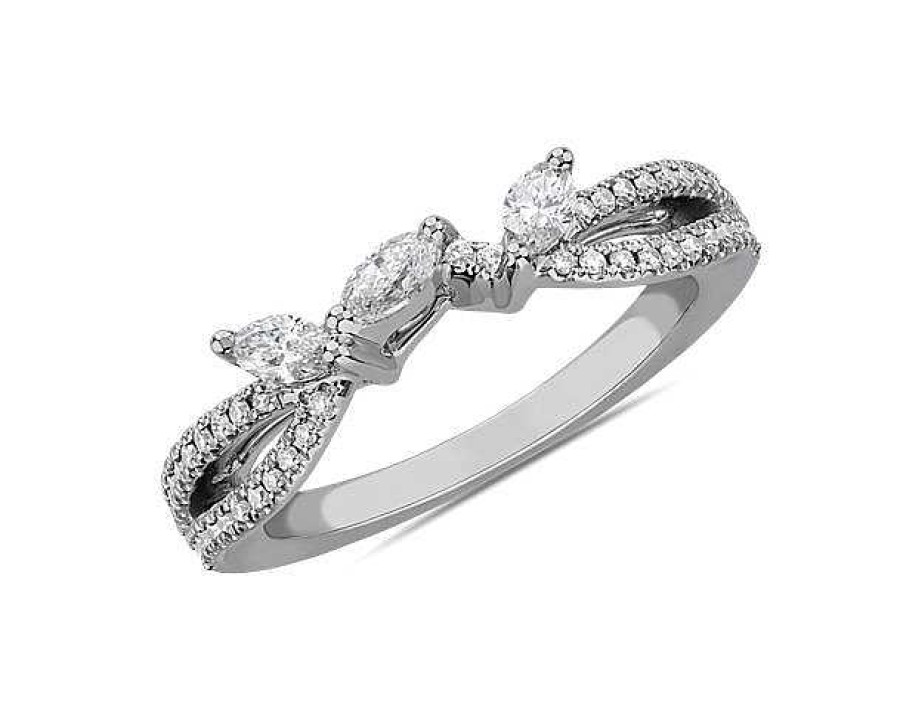 Women'S Rings | Blue Nile Romantic Twist Marquise And Pav Curved Diamond Ring In Platinum (3/8 Ct. Tw.)