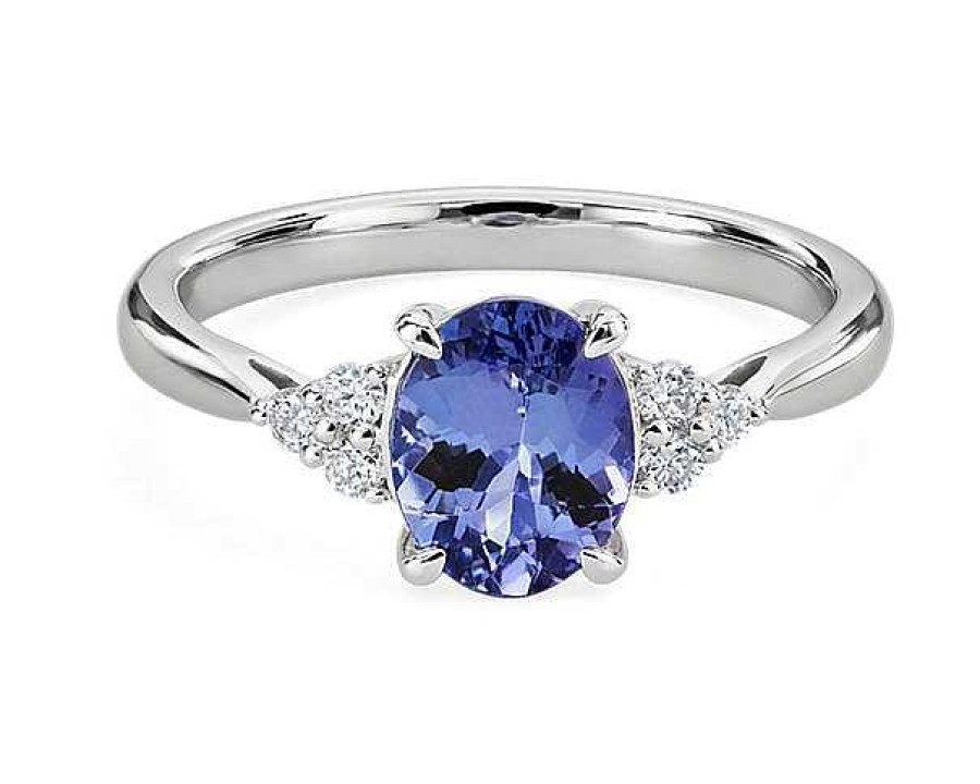 Rings | Blue Nile Oval Tanzanite And Diamond Ring In 14K White Gold (8X6Mm)