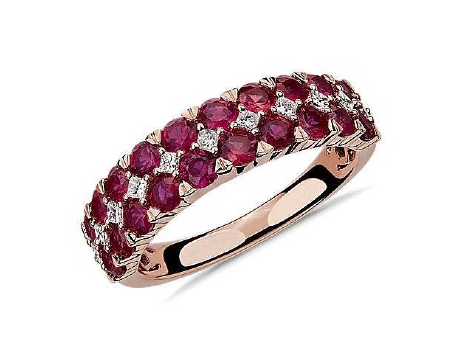 Rings | Blue Nile Ruby And Diamond Double Row Ring In 14K Rose Gold