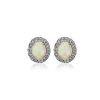 Earrings | Blue Nile Oval Opal Earrings With Blue Topaz And White Sapphire Halo In 14K Rose Gold